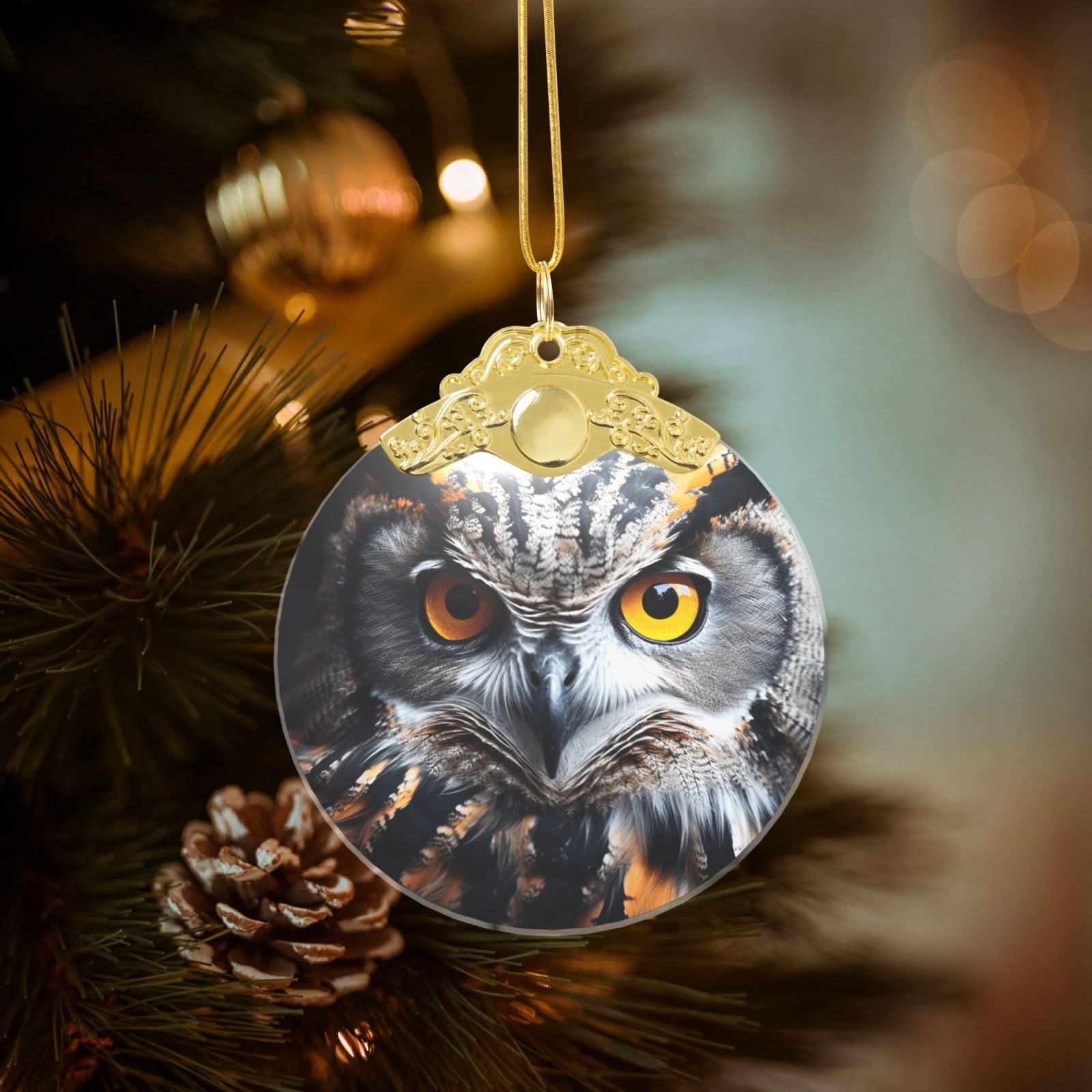 Crystal Christmas Ornaments for Christmas Tree Decoration Hanging Owl Head Portrait Ornament with Gold Ribbon Crafts Round Pendant for Keepsake Gifts Glass Xmas Decor Party Supplies