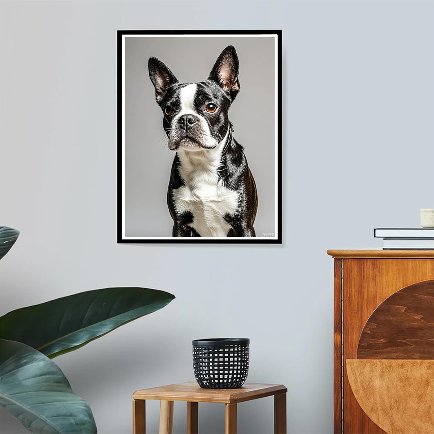 5D Diamond Painting Black and White Boston Terrier Diamond Art DIY Kits Full Round Drill Rhinestone Crystal by Number Embroidery Arts and Crafts for Living Room Bedroom Home Wall Decor 12x16 inch