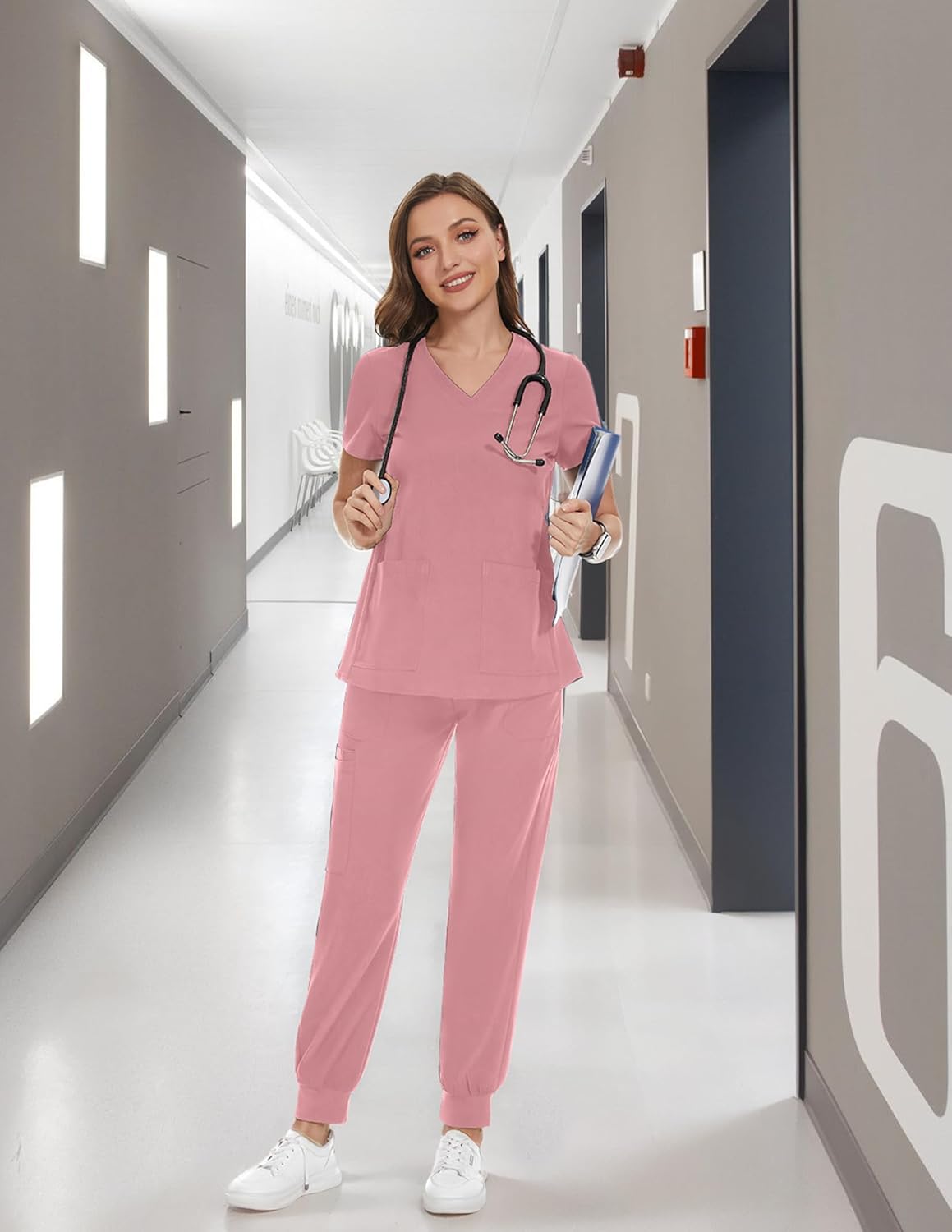 PACBREEZE Women's Maternity Scrubs with 6 Pockets, Workwear Maternity Jogger Scrubs Pregnancy Pants, S-XXL - Image 2