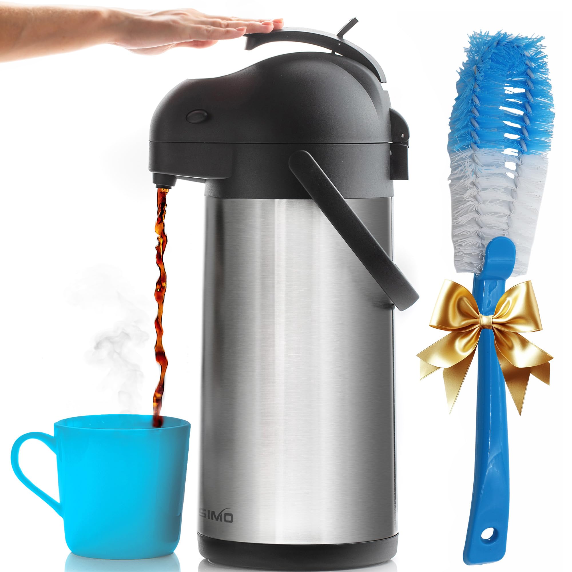 Coffee Carafe Airpot & Cleaning Brush - 101oz / 3L Airpot 24 Hours Hot or Cold Drink - Coffee Carafes for Keeping Hot Extra Large - Coffee Dispenser with Pump, Hot Water Dispenser - Cresimo