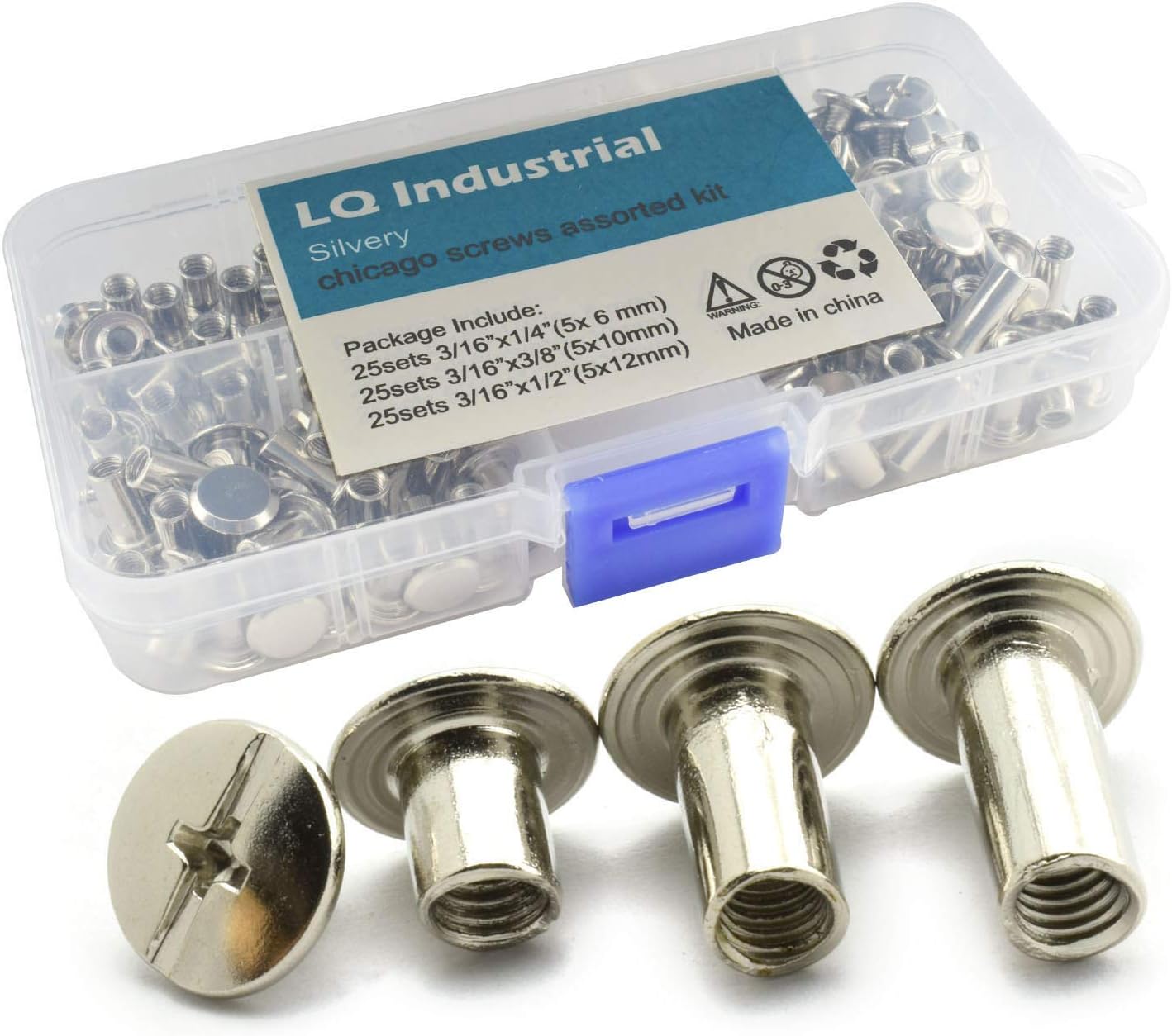 LQ Industrial 75 Sets Silver M5 Chicago Screw Assorted Kit Slotted Phillip Head Binding Screws Rivet Assembly Bolt Nail Rivet for Book Binding DIY Leather Craft M5x6 M5x10 M5x12