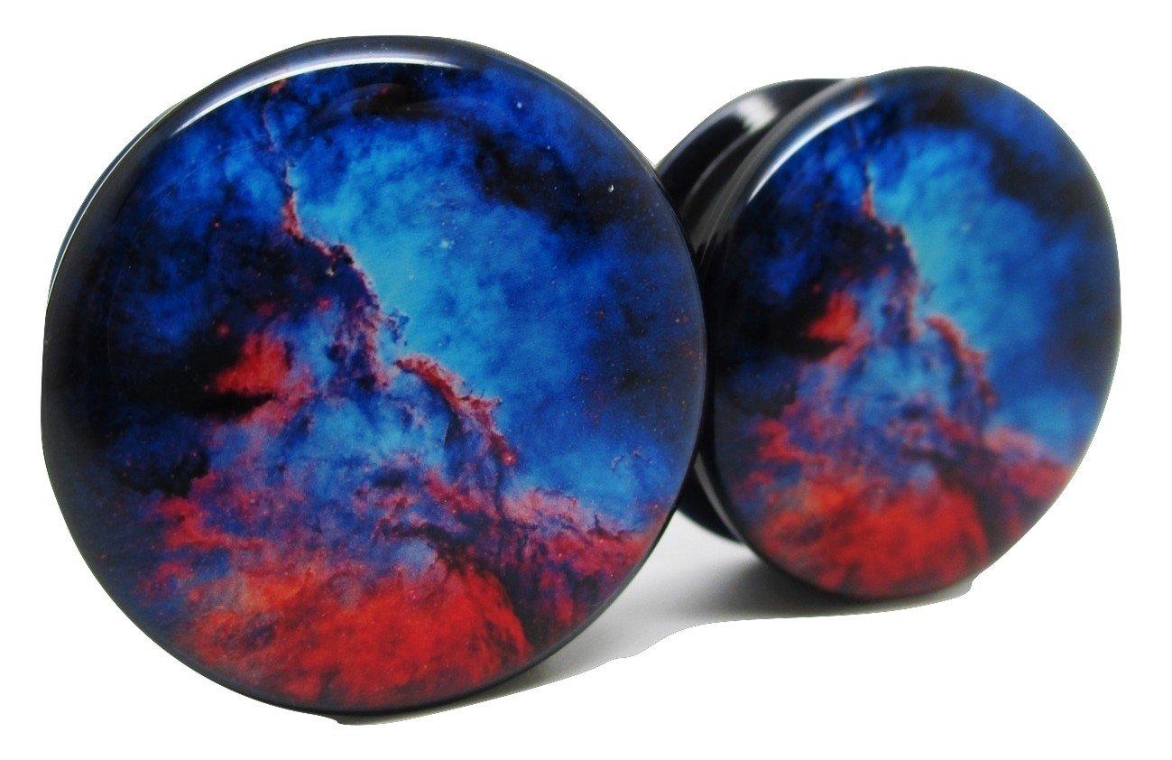 Pierced Republic Nebula Blue & Red Galaxy Ear Plugs - Acrylic Screw-On - 10 Sizes - Pair