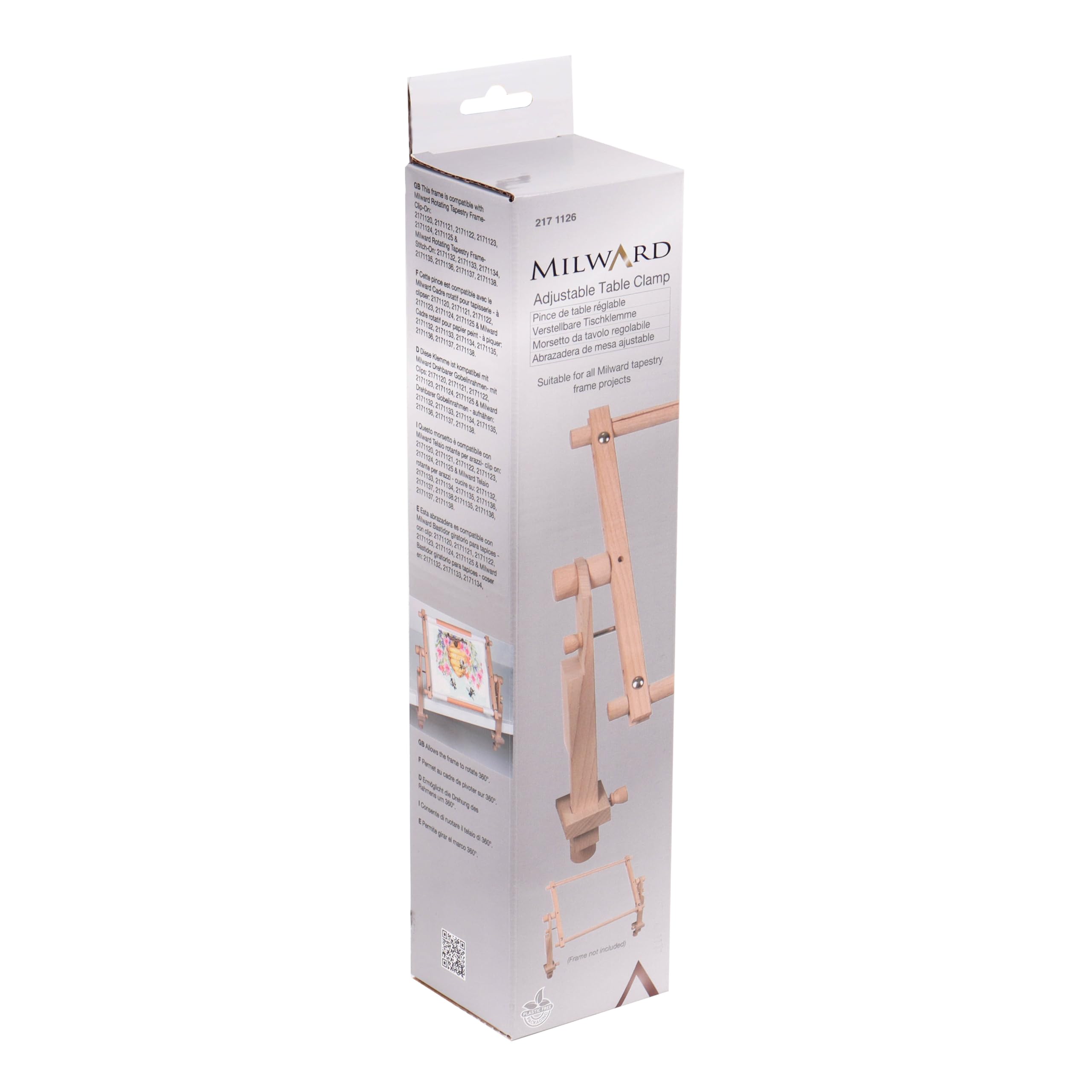 Milward Pince de table réglable S – Pince rotative à 360° pour cadres à tapisserie sur table ou bureau. Support pour broderie, point de croix, travaux d'aiguille et quilting.