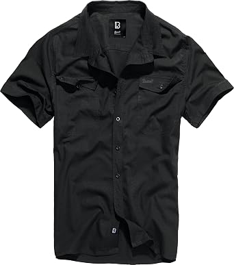 Brandit Individual Wear Men's Essential Cotton Breathable Casual Straight-Cut Button Down Short Sleeve Shirt w/Chest Pockets