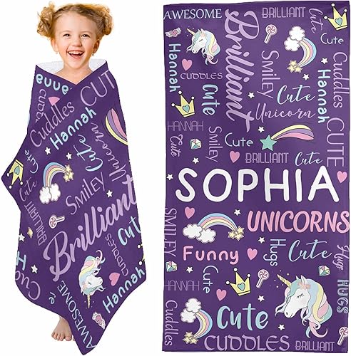 YESCUSTOM Toallas de baño personalizadas con nombre, toallas de playa personalizadas Uniocorn para adultos y niños, microfibra de dibujos animados,