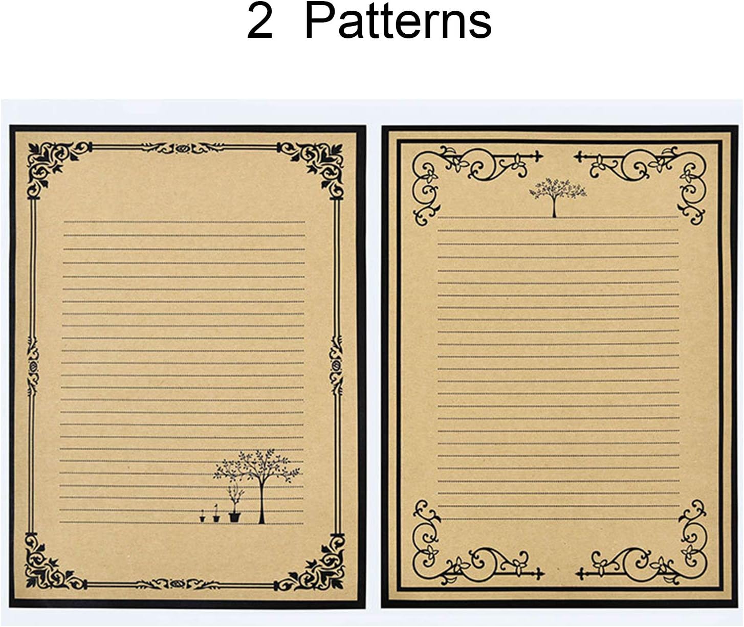 NUIBY Total 72PCS Writing Paper Letter Set - 48 Stationery Papers with Line + 24 Self-adhesive Envelopes - Classic Aged Paper Design : Office Products