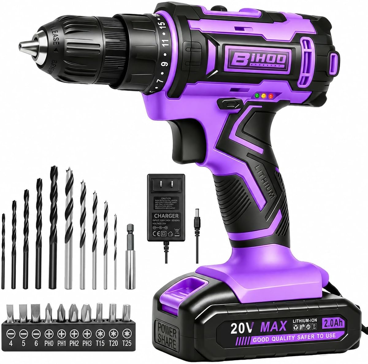 20V Cordless Drill with Battery Purple