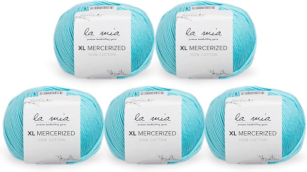 5 Ball%100 Mercerized La Mia XL Mercerized Cotton Total 8.8 Oz. Each 1.76 Oz 50g / 103 Yrds 95m Super Soft, Medium Worsted, Afghan, Yarn, Blue -123