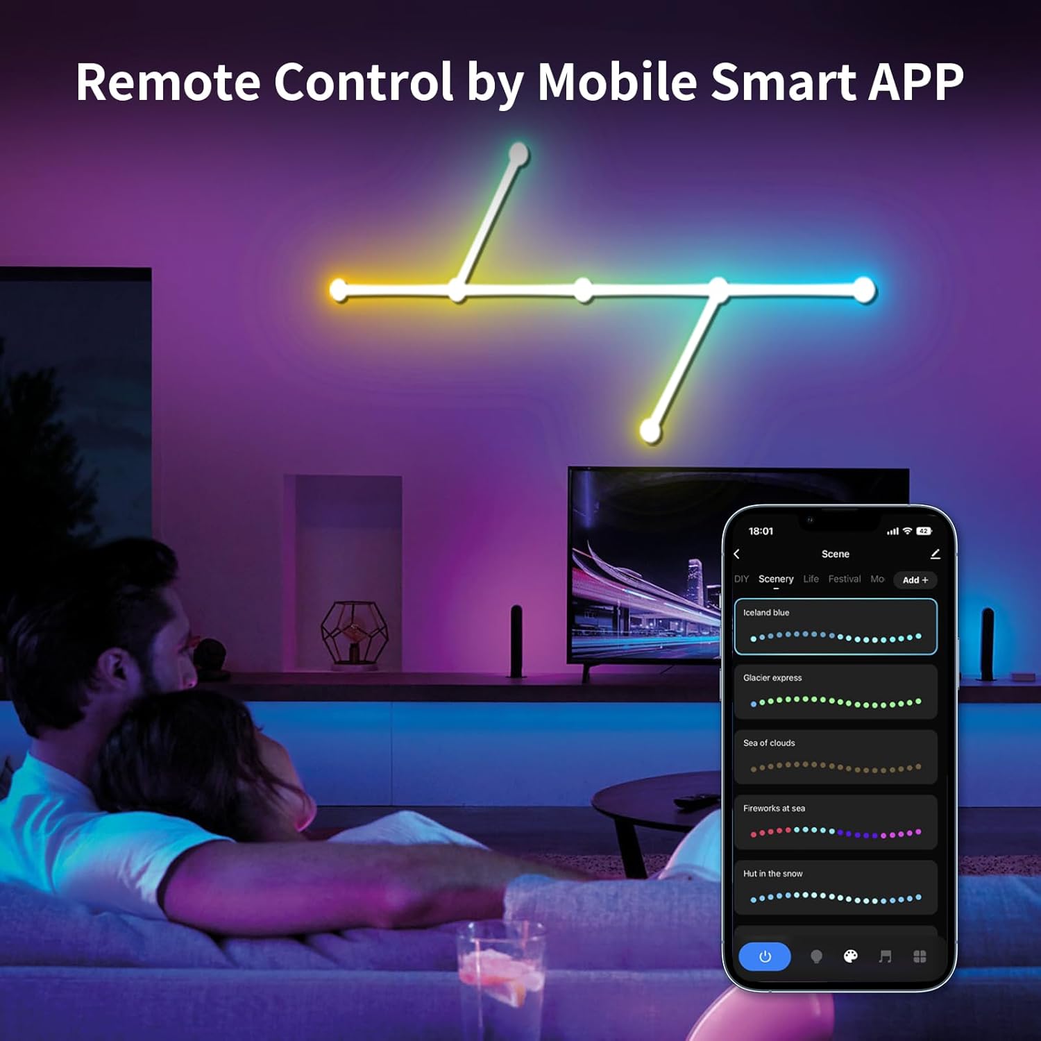 Smart WiFi LED Wall Lights, 16M+ Color Dimmable Gaming Light Works with Alexa and Google Assistant, Music Sync, DIY and Timer Feature, RGB Light Bars for Gaming Room, Bedroom (6 Pcs,White)