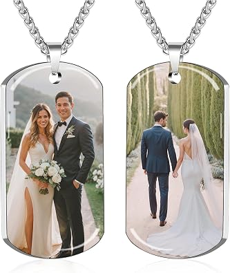 BEXOA Custom Photo Necklace Personalized Dog Tag Necklace with Picture Engraved Text Customized Gift for Men Women Boyfriend Dad