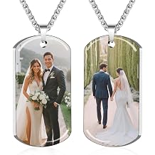 BEXOA Custom Photo Necklace Personalized Dog Tag Necklace with Picture Engraved Text Customized Gift for Men Women Boyfriend Dad