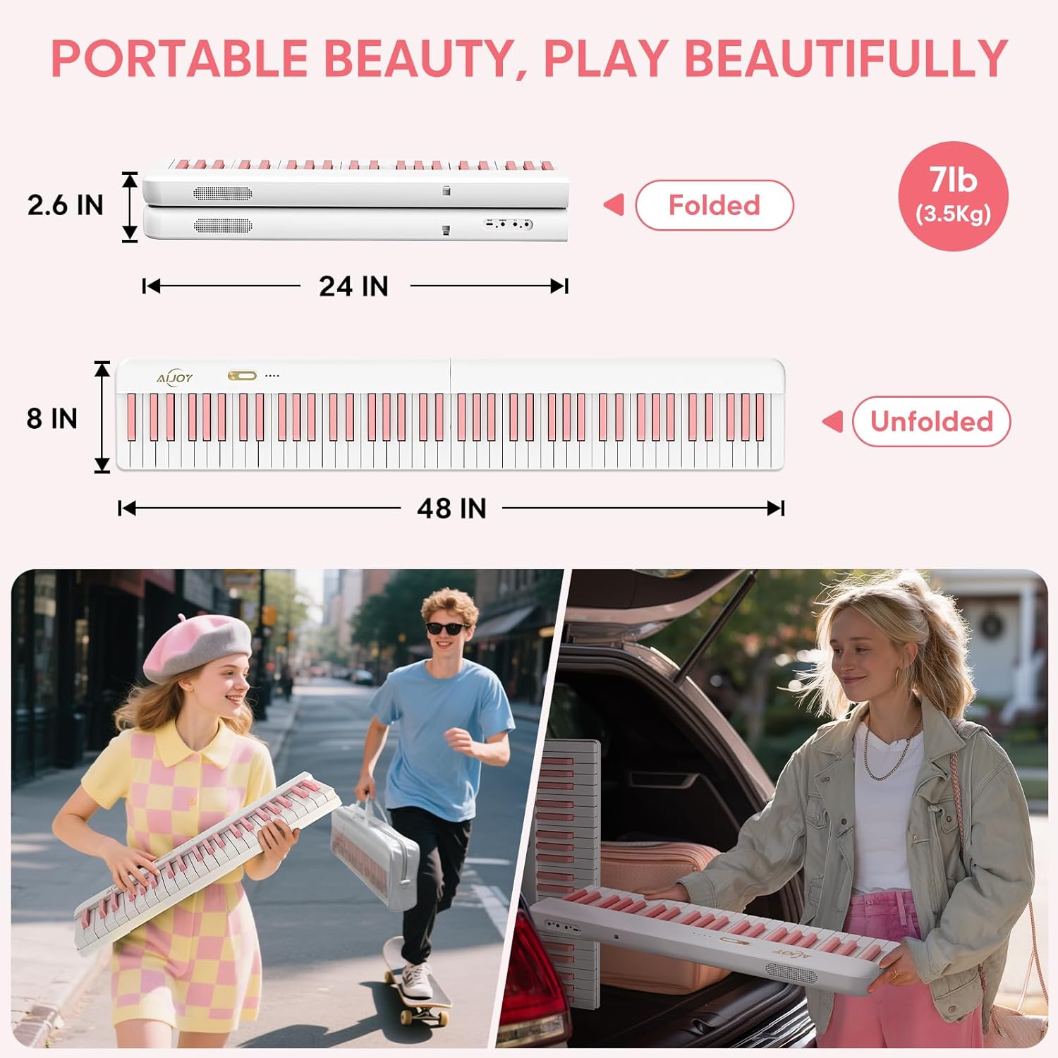 AiJoy 88 Key Split Keyboard Piano with Velocity Sensitive Keys– Magnetic Detachable, Portable & Ultralight, Full-size Travel Piano, USB-MIDI, Carry Case, Birthday Gift for Beginner (ASP-10M) - Image 4