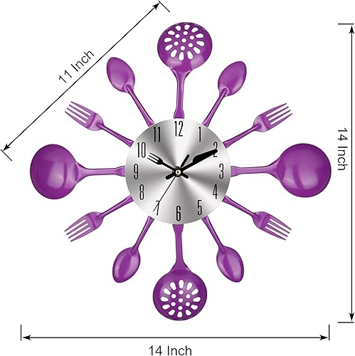 Miniatura 2 de Relojes de pared de cocina de 14 pulgadas con esfera de tenedor y cuchara, movimiento silencioso del reloj y funciona con pilas, gran decoración de