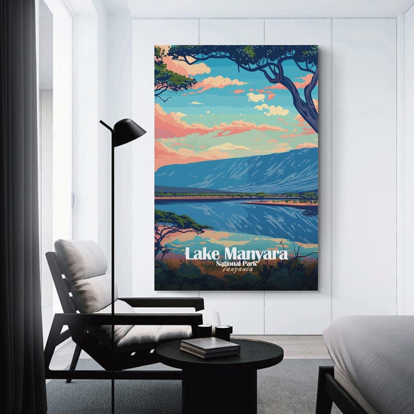 Junmoney Wall Decor Canvas Print Lake Manyara National Park, Tanzania, 24x36inch(60x90cm), for Study, Office Or Focused Interiors, Wall Art That Adds Style to Work Areas