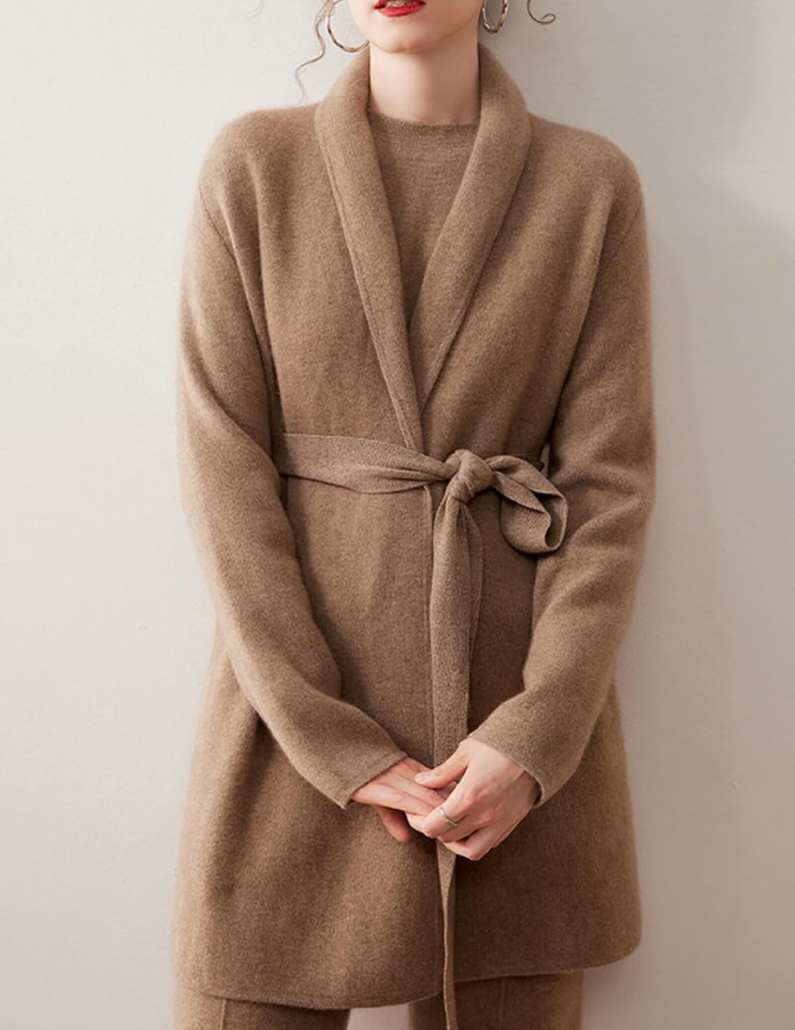 100% Cashmere Cardigan Sweater Womens Open Front Long Sleeve Outfits Knit Cardigans image 2
