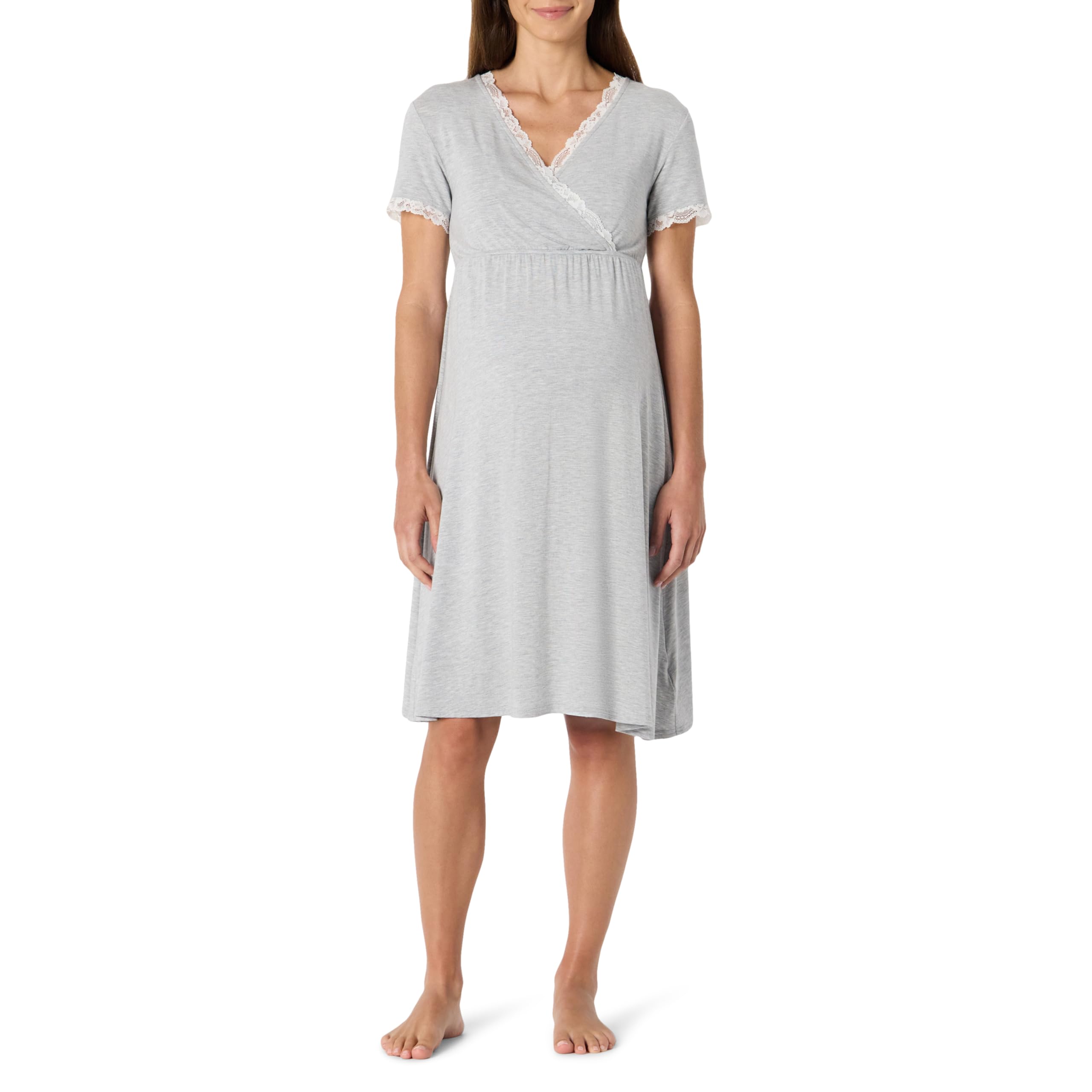 Amazon Essentials Women's Soft Modal Nursing Maternity Sleepwear Nightgown, Medium Grey Heather, X-Small