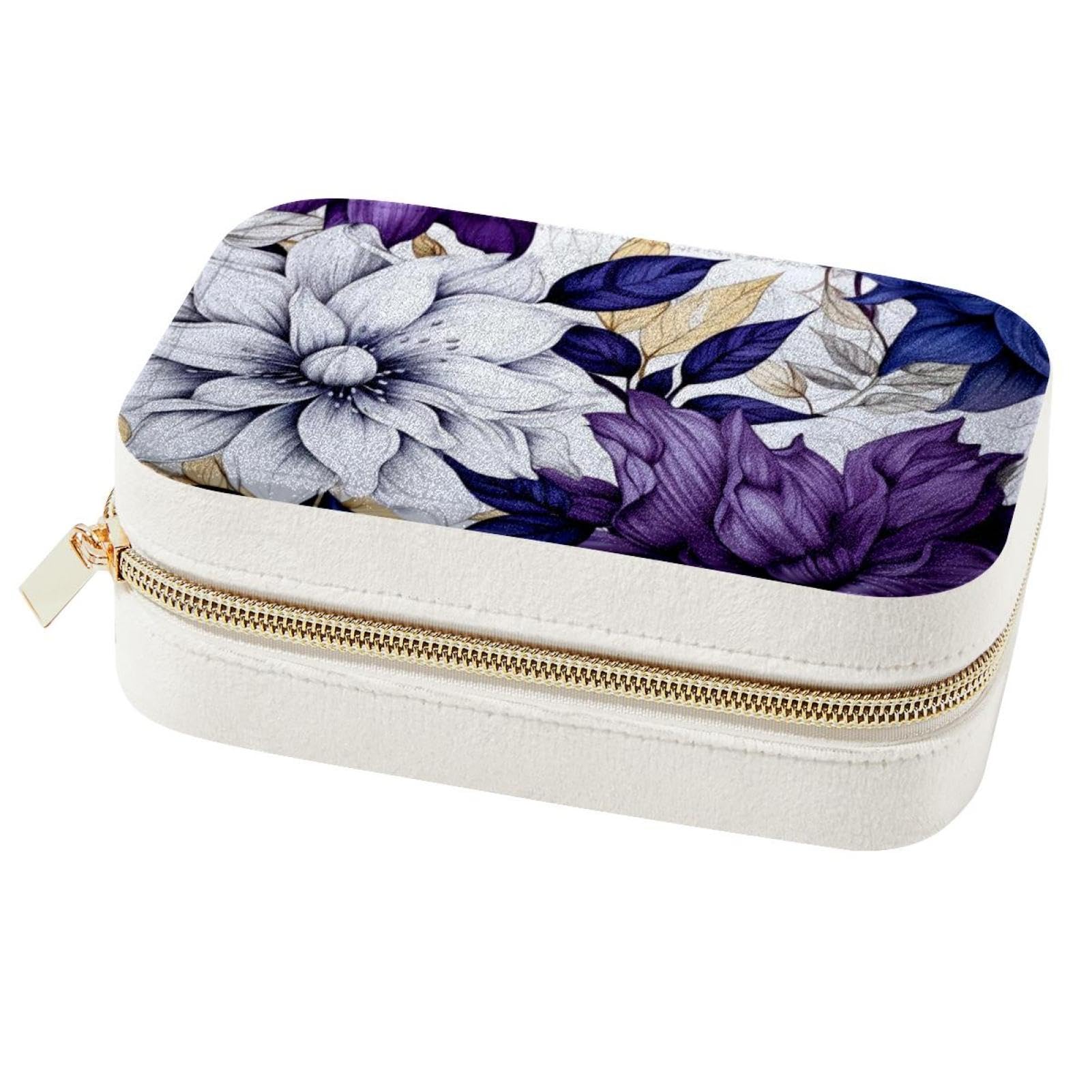 Boîte à bijoux de voyage fleurie, organiseur compact boucles d'oreilles et bagues