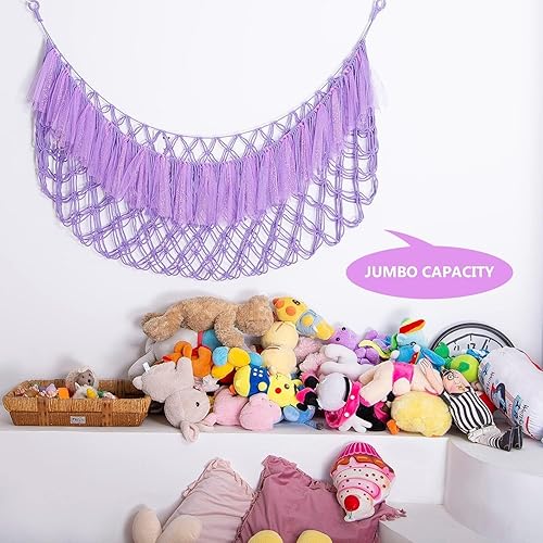 Miniatura 7 de Red grande para animales de peluche o hamaca con cinta LED y malla para colgar en la pared, red de juguetes para animales de peluche, ideas