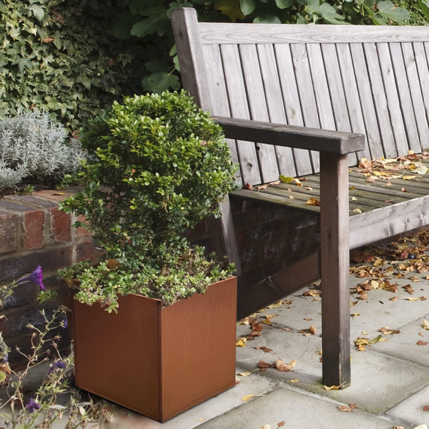 Corten Steel Planter Box Metal Planters Square Outdoor Steel Planter Cube Rustic Flower Pot 16 Inch for Commercial Residential Garden Patio and Backyard