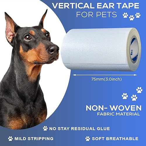 Miniatura 2 de PETTIST Cinta adhesiva para los oídos para perros, 1 paquete con limpiador de orejas de perro, hisopos de algodón, cinta de algodón autoadhesiva