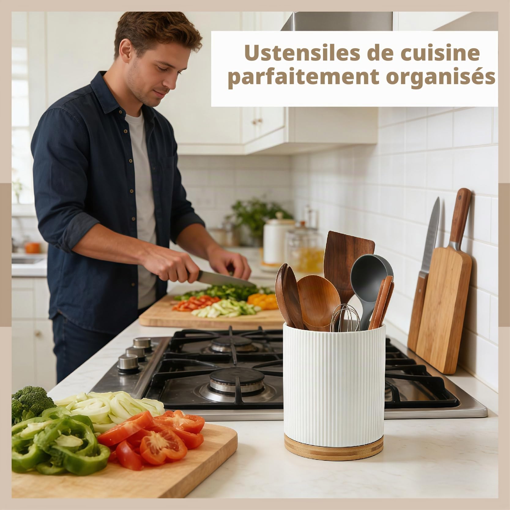 360 Rotating Utensil Holder, Extra Large 17.5 cm, Stable Ceramic Utensil Organizer, Kitchen Utensil Organizer for Kitchen Utensils Kitchen Decoration