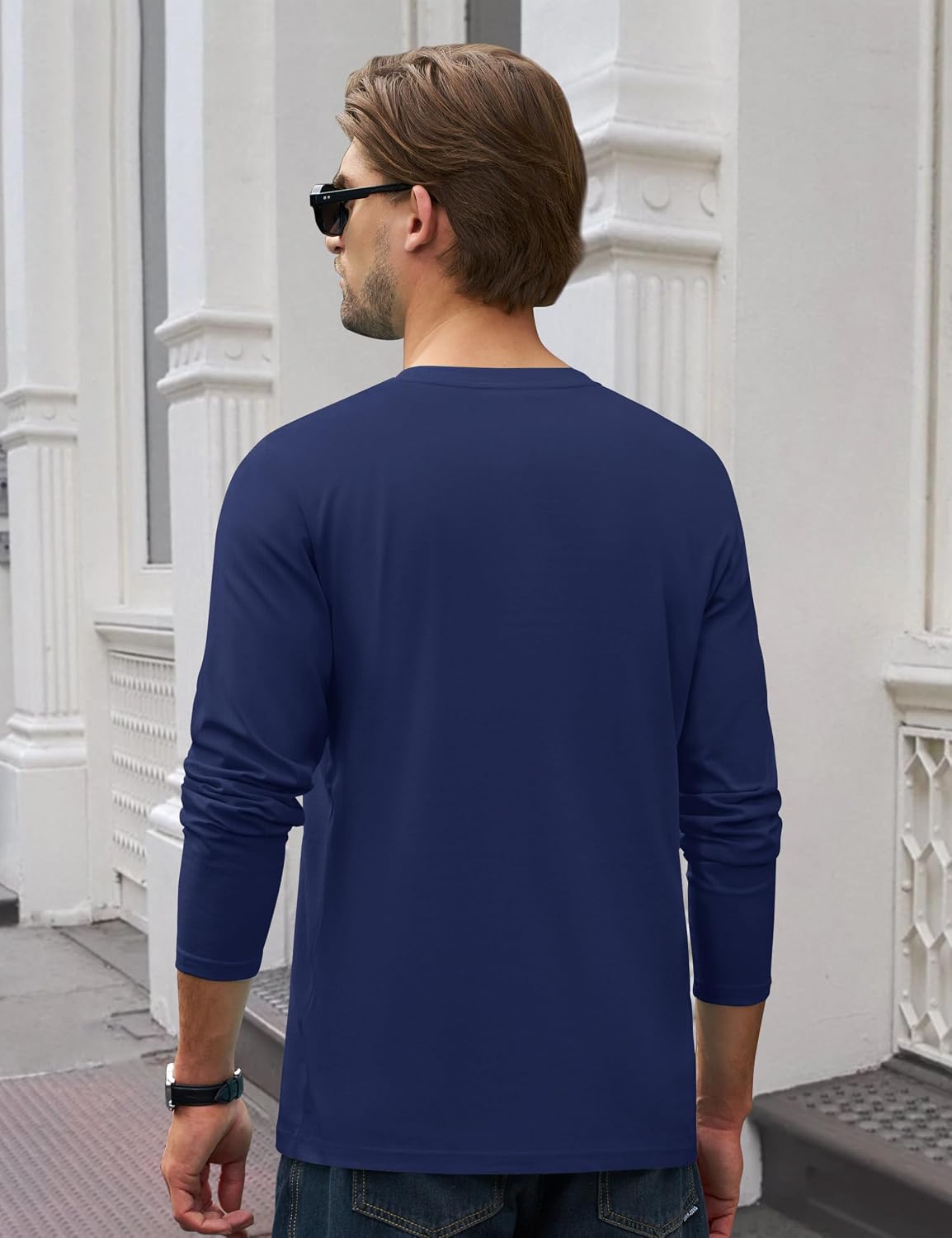 Cotrasen Men's Long Sleeve Shirts Cotton Crew Neck Pocket T Shirts Moisture Wicking Soft Comfort Casual Tee Shirts