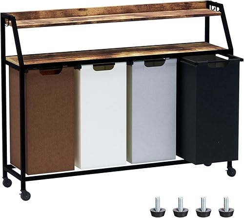 Miniatura 10 de Cesto de lavandería, clasificador de ropa sucia de 3 secciones, cesta de lavandería con ruedas, 2 estantes, 3 x 14.5 galones, bolsas de tela Oxford