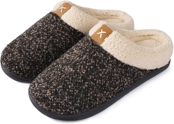 ULTRAIDEAS Mens Warm Fuzzy Slip On Slippers, Sherpa Lined House Shoes with Memory Foam for Indoor Outdoor, Mens Gifts for Winter
