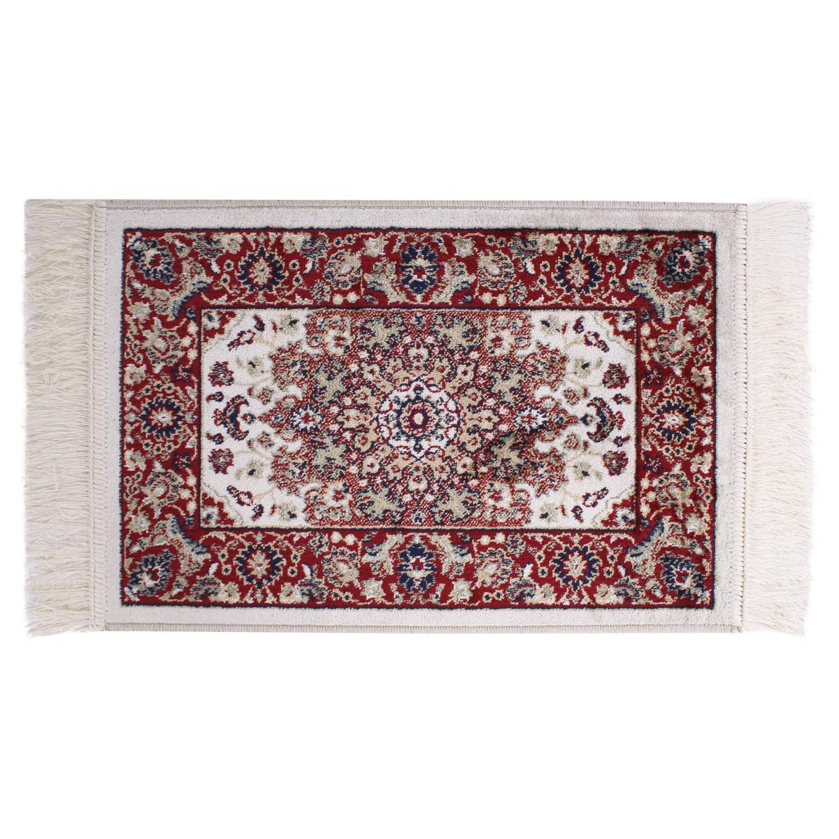SaRani Alfombra clásica oriental con flecos dorados, decoración azul, burdeos y verde (40 x 60 cm, beige)