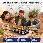 Raclette Grill pour 8 Les gens, 1300W Électrique avec 1 Pâte à griller antiadhésive réversible & 8 Mini Poêles à fromage & 1 Spatule en bois, Barbecue familiale intérieure & Parti
