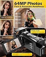 Vista 3 de Videocámara de cámara de video 5K, cámara de vlogging WiFi de 64MP para YouTube con zoom óptico 8X, pantalla táctil IPS giratoria de 3.5 pulgadas