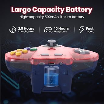 miadore Wireless Switch N64 Controller For Switch 1/2/OLED/Lite/N64 Console | PC Controller with 2.4GHz USB & N64 Receiver,Plug & Play,Built-in Rumble,For Switch NSO,PC,Mac OS,Raspberry PI (Clear Red)