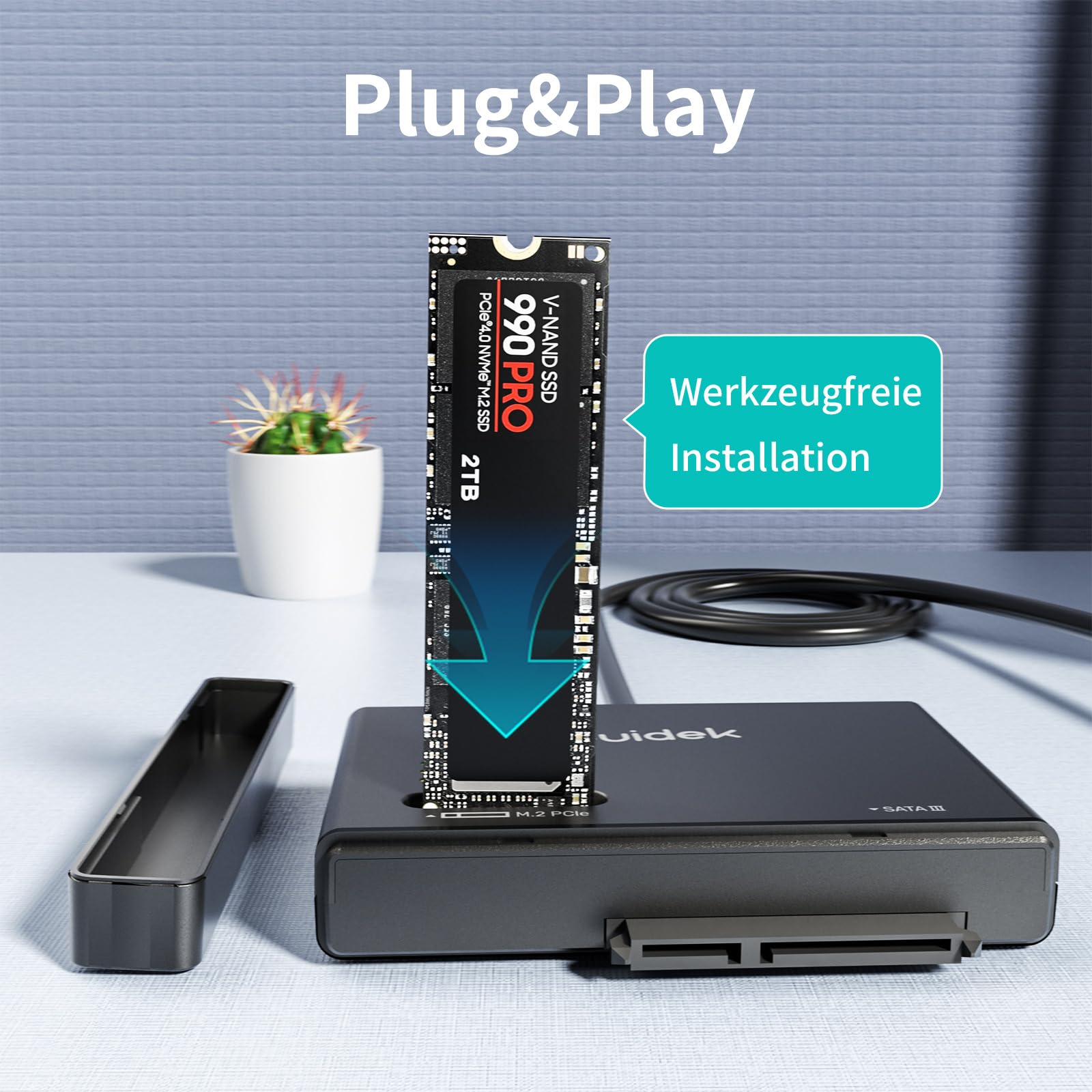 SUIDEK M.2 NVMe SSD Gehäuse Adapter, Typ-C 10Gbps auf M.2 und SATA Festplattenleser Externes M2 PCIe NVMe SSD Gehäuse Kompatibel mit (M Key&M+B Key) Jeder Größe und 2.5"/3.5“ SATA Solid State Disk