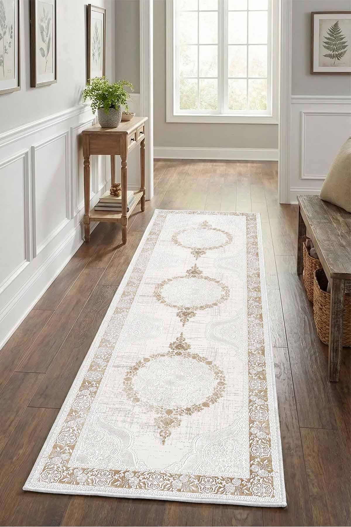 Monnhein Açık Gri Yolluk Bonjour - Yıkanabilir, Kaymaz Taban, Dijital Baskılı, Leke Tutmaz, İnce Hav, Modern Koridor, Mutfak, Antre ve Salon için Dekoratif Yolluk