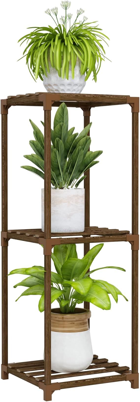 Bamworld Plant Stands Indoor 4 Sets Plant Shelves Outdoor Wooden Plant Holder for Multiple Plants Flower Stands Window