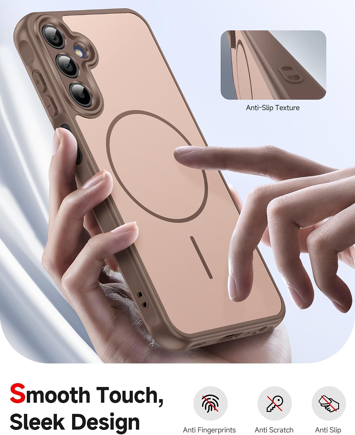 LeYi for SAM A15 5G Case: SAM A15 5G [Mag-Safe Fit] with Screen Protector, Slim Soft-Touch Skin & Full Body for SAM A15 5G Case, Coffee thumbnail