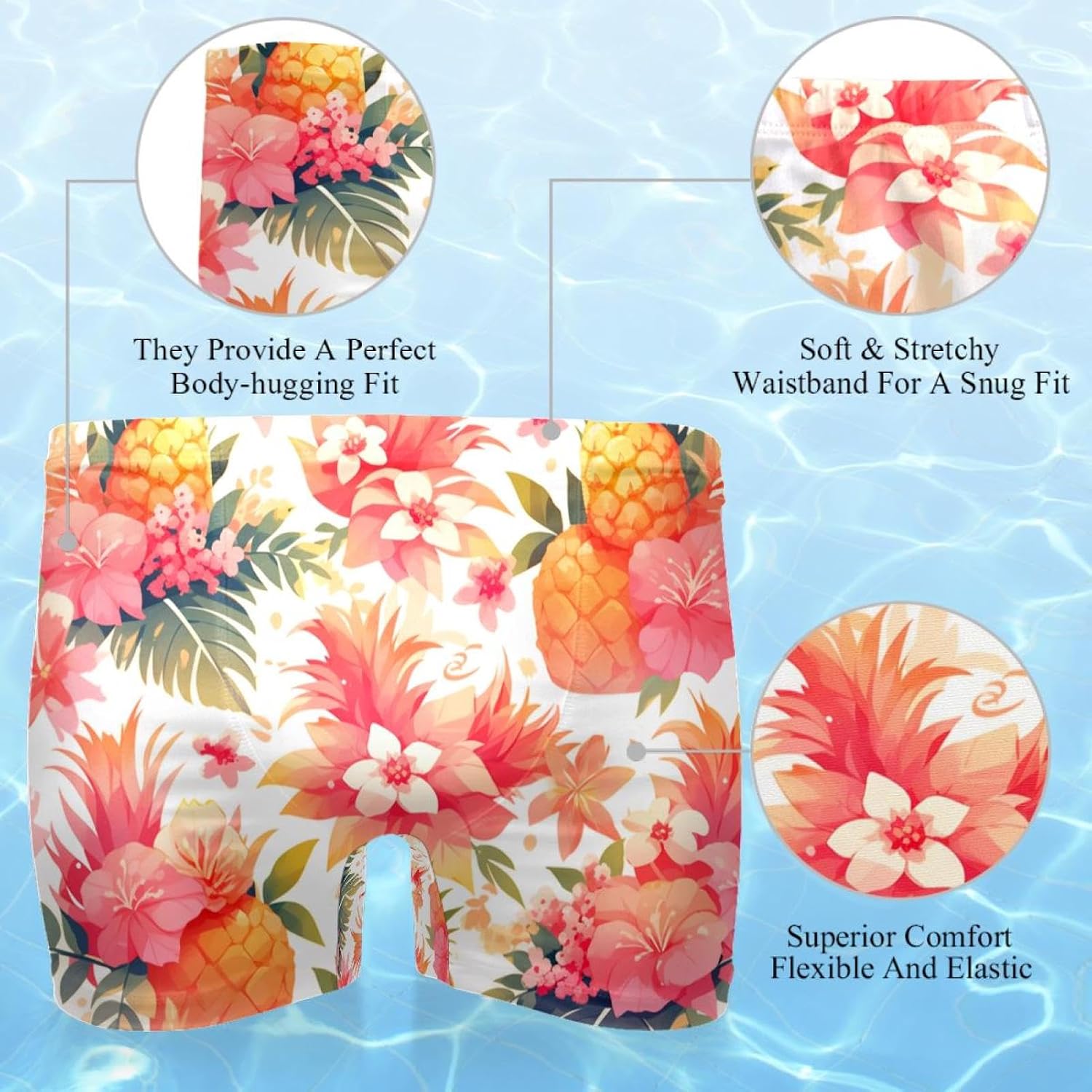 Mens Pineapple Flowers-1233 Swim Trunks Elastic Waistband Short Mens Bathing Suit, S,