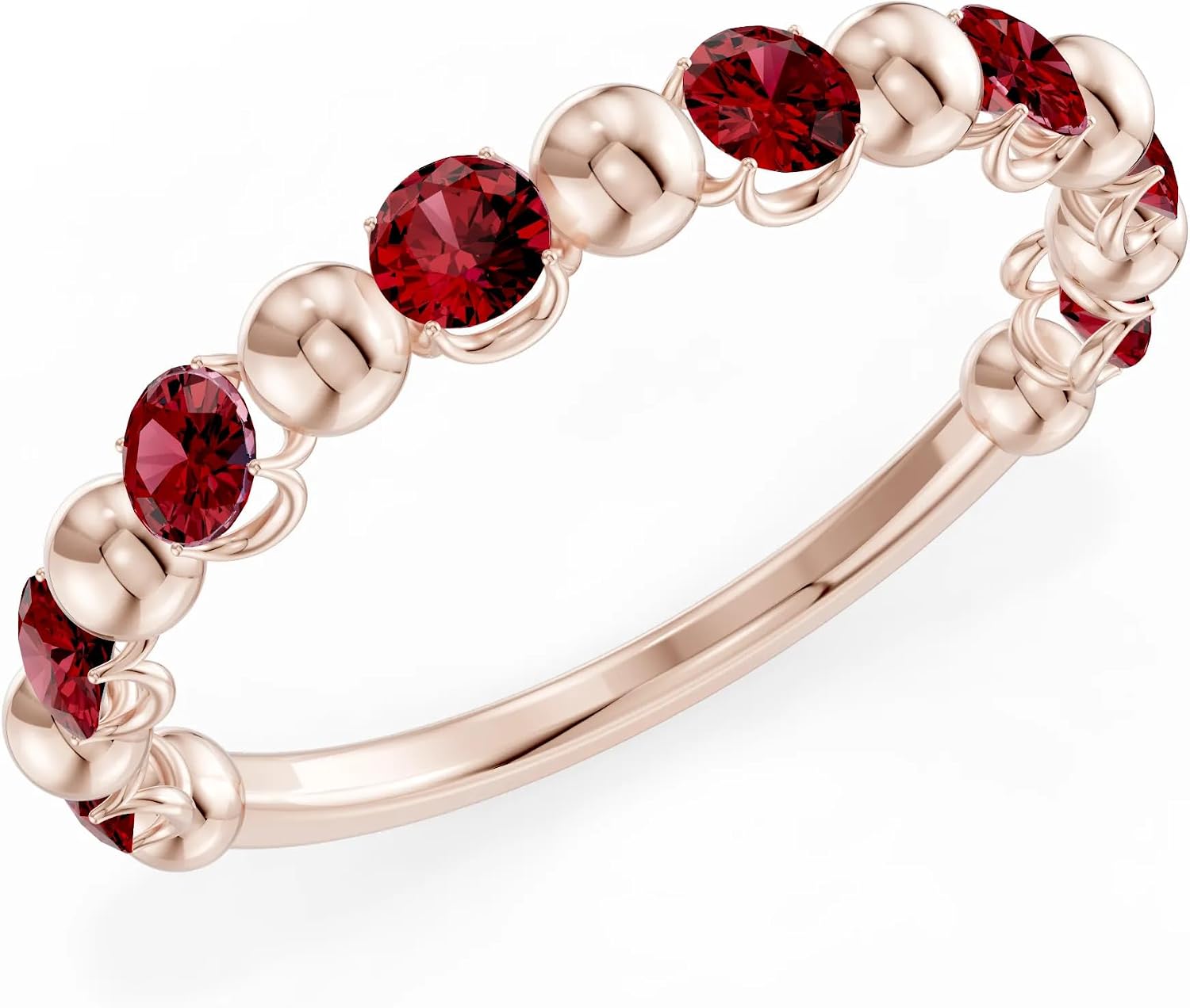 PEORA Round Cut Garnet Stackable Band Available in Solid 10K, 14K or 18K Ring – White, Yellow or Rose Gold