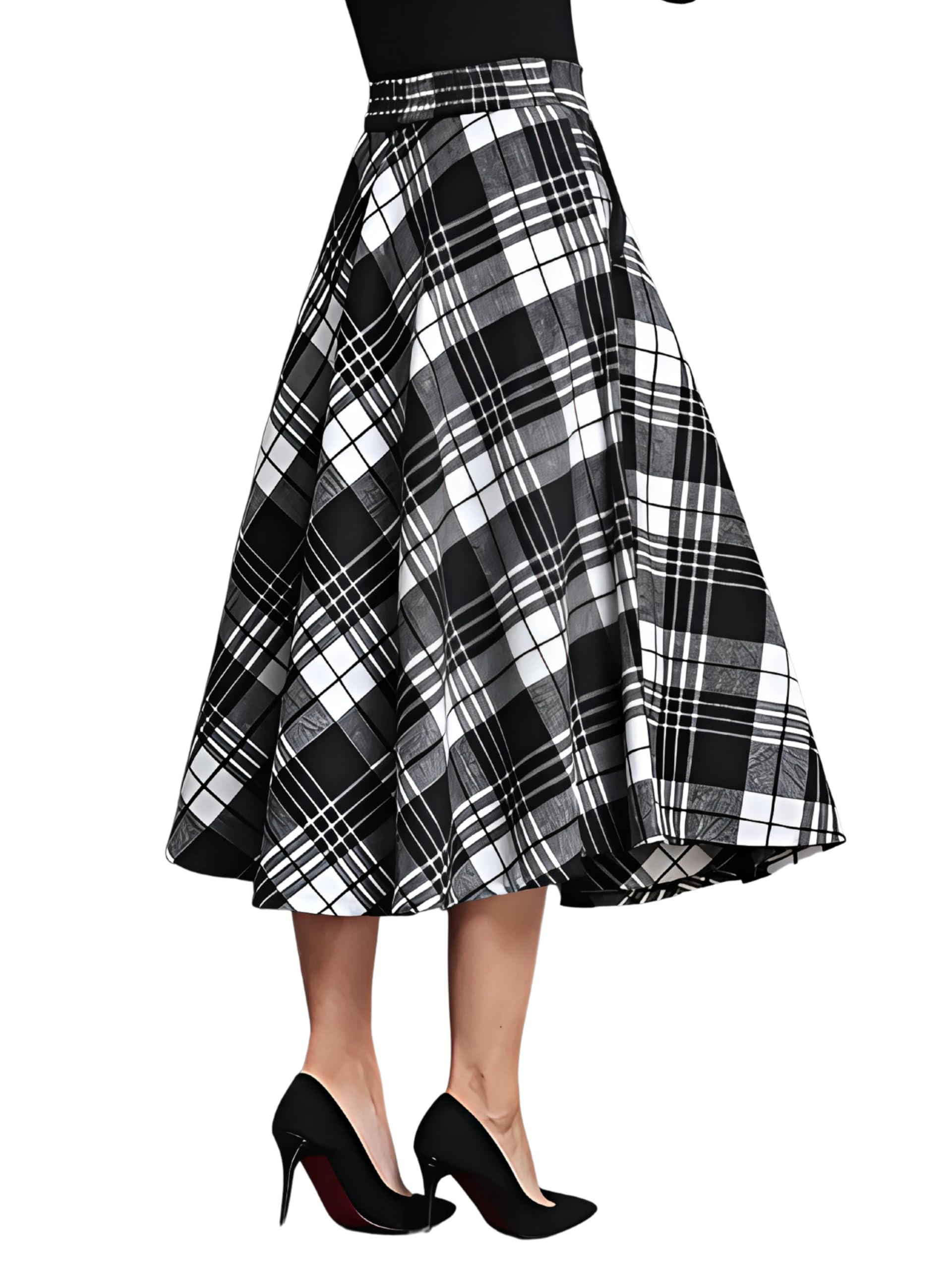 Ethnic Fusion Checked Cotton Skirt | Maroon Black Blue Mix | Daily & Office Use-image-17