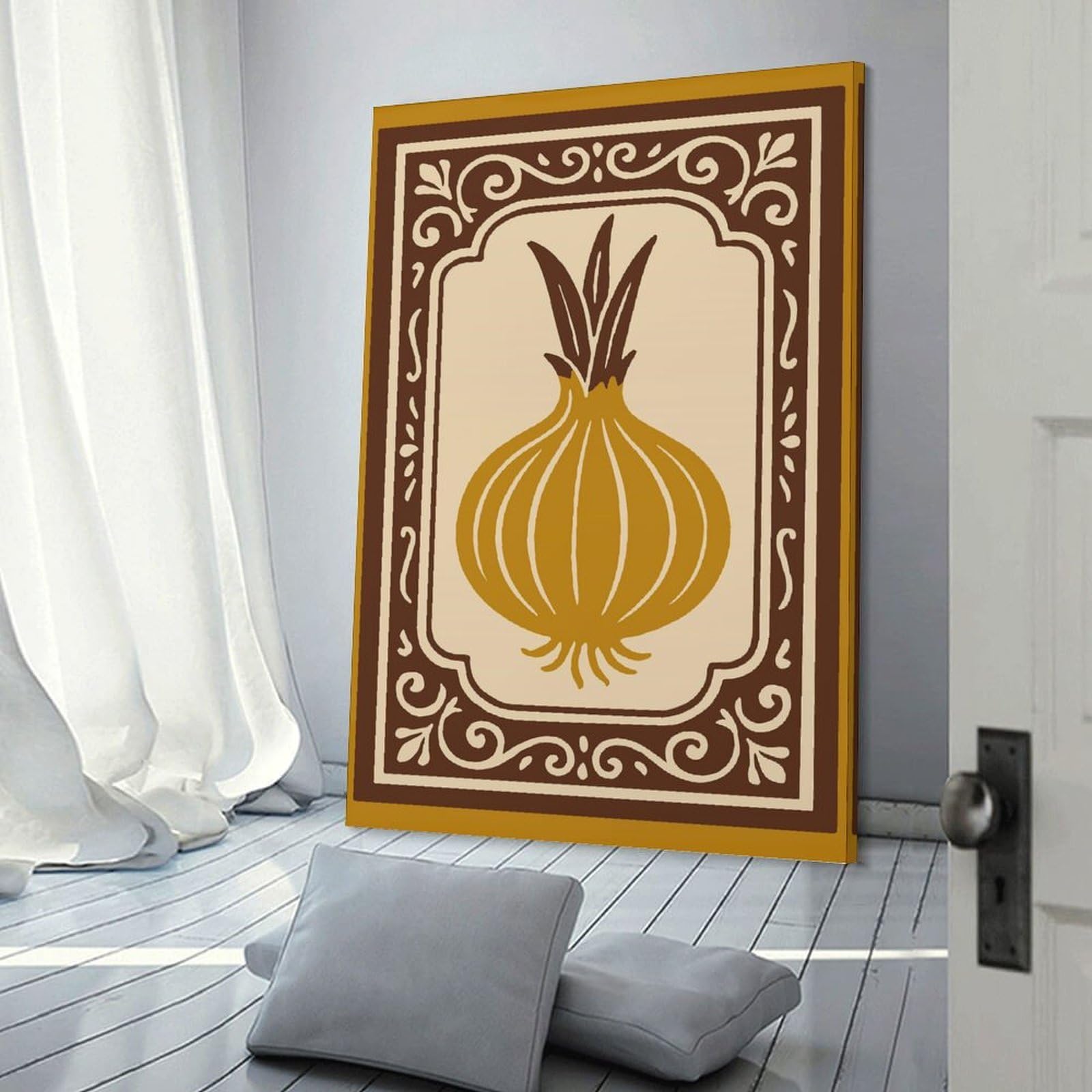 Junmoney Wall Picture Print Onion Illustration in Decorative Frame, 16x24inch(40x60cm), for Wall Displays, Bedrooms Or Room Updates, Wall Decor Suited to Curated Displays