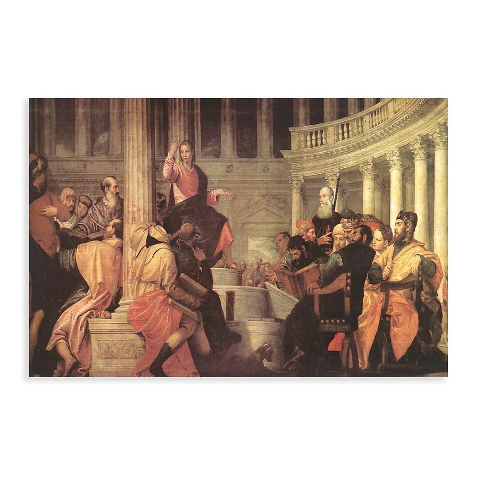 WCYB Jesus Among The Doctors In The Temple by Paolo Veronese Prints Posters Canvas Deco Paintings Wall Art For Office Living Room Unframe 12" L X 18" W