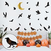 Vista 29 de Halloween Tree Branch Wall Decals Crow Black Raven Bird Wall Decals Peel and Stick Birdcage Raven Stickers Removable Black Crows Branches Halloween