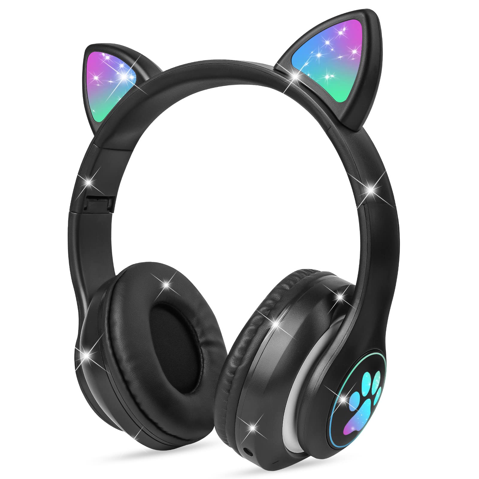 AXFEE Bluetooth-Kopfhörer mit Katzenohren Kopfhörer Kinder, Kinderkopfhörer Bluetooth, Mädchen Katzenohr Kopfhörer Over-Ear mit LED-licht Faltbare Stereo Kopfhörer Kabellose