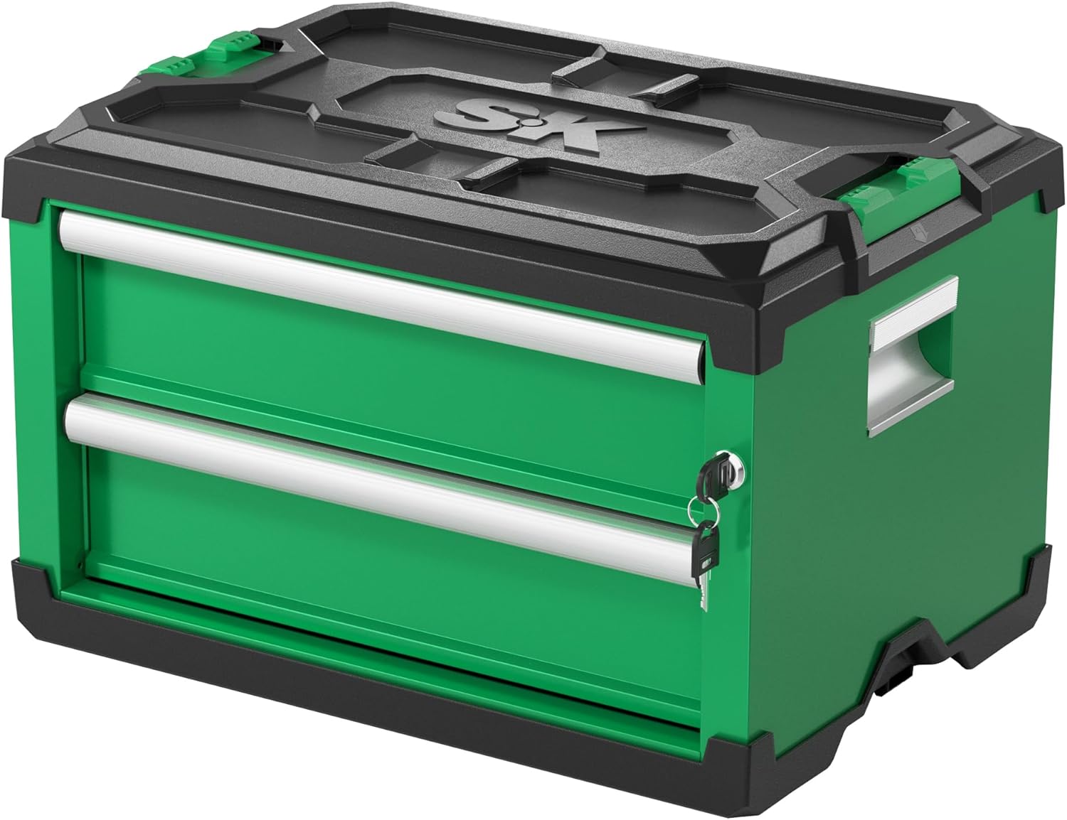 SK Modular Stackable Storage Tool Box, 20.5 Inch, 2-Drawer Steel Box, Magnetic Auto-Lock Mechanism, Holds up to 60 Lbs