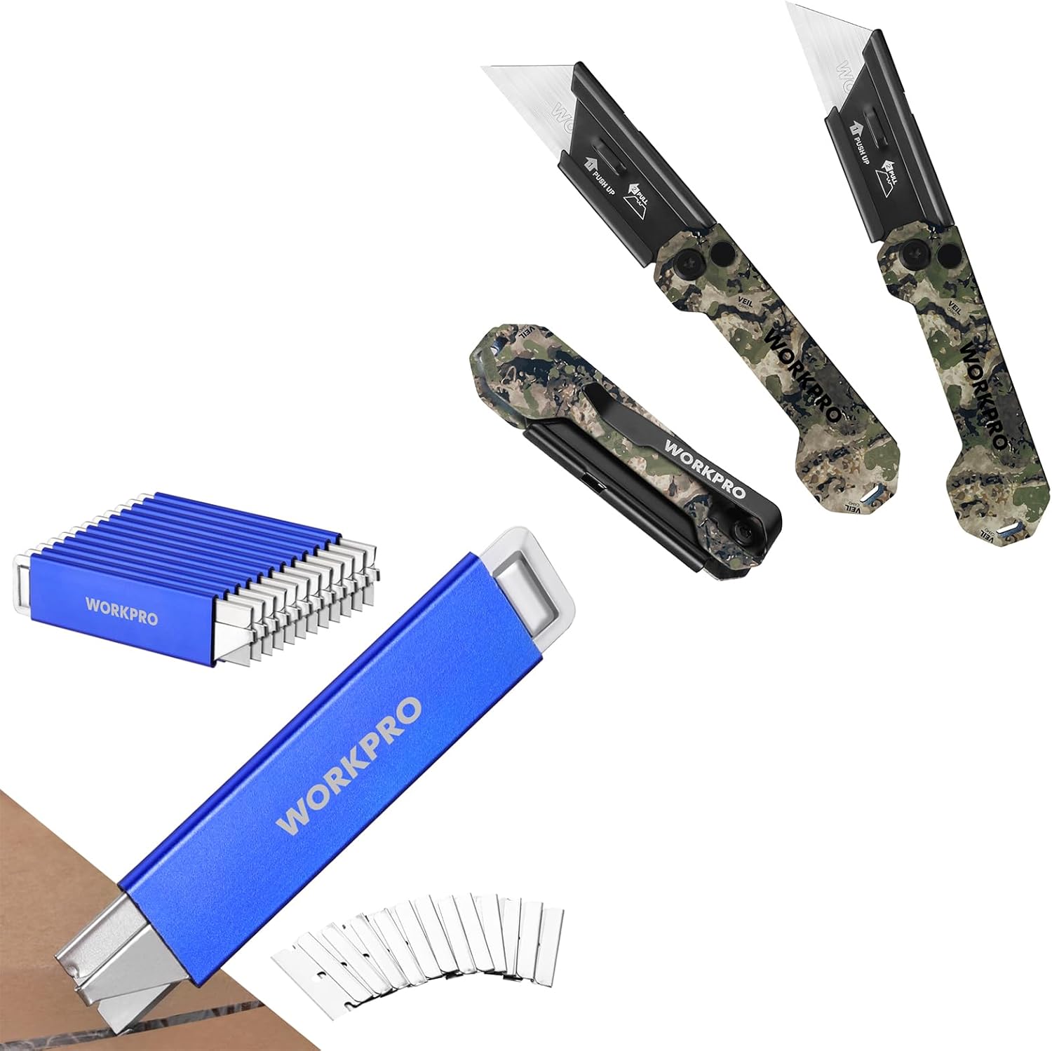 WORKPRO Camo Folding Utility Knife Set & 12-Pack Box Cutter Retractable