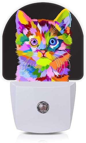 Luces nocturnas coloridas con forma de gato enchufables a la pared para habitación de niñas y niños, lámpara LED de luz nocturna con sensor de