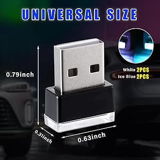 Augeny 4 PCS USB LED Car Interior Atmosphere Lamp, Plug-in USB Decor Night Light, Portable Auto Ambient Lighting Kit, Universal Vehicle Interior Accessories for Most Cars (White & Ice Blue)