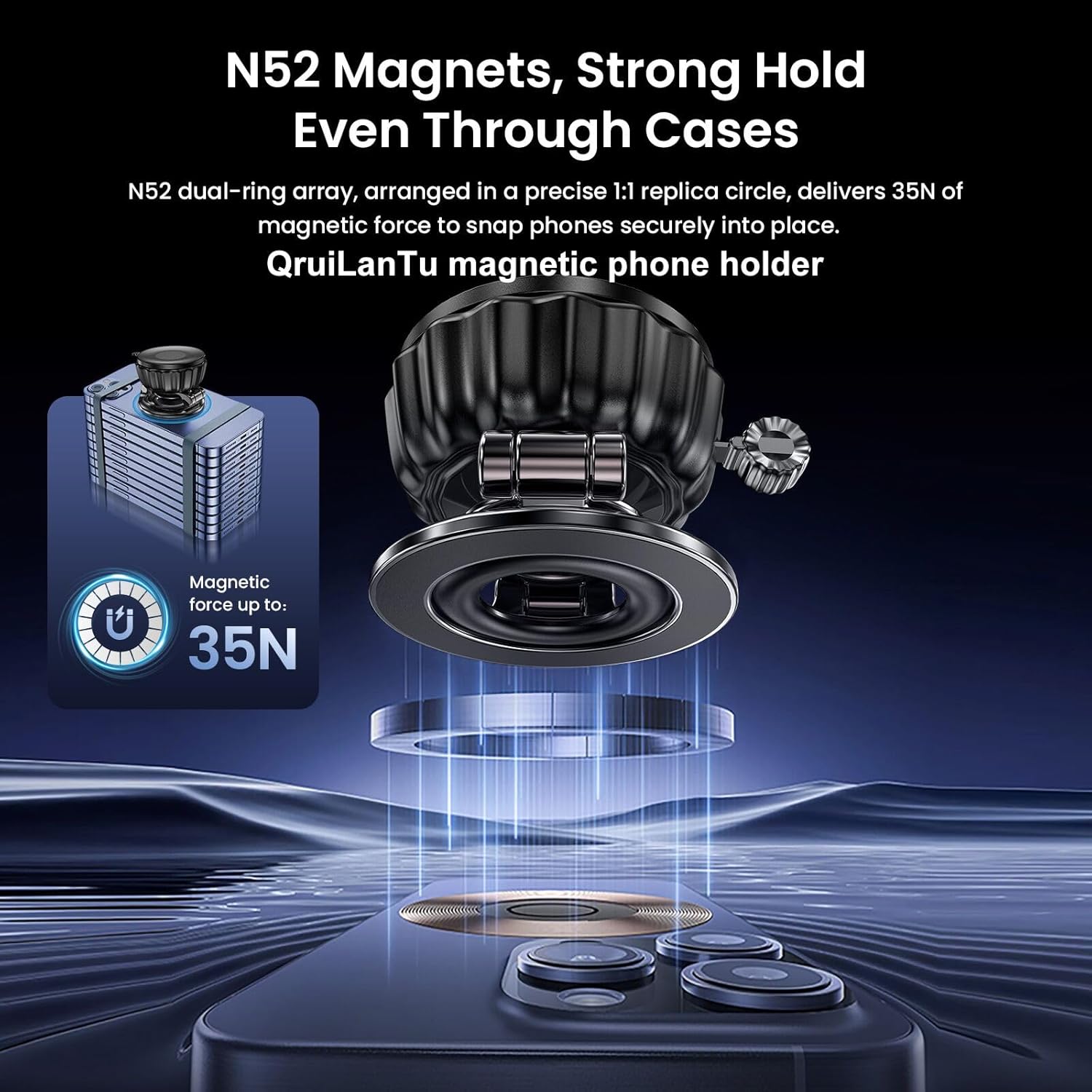 Magnetic Car Phone Holder 720° Rotating Foldable Suction Cup Phone Mount Universal for Dashboard Windshield and Gym Compatible with iPhone 17-12 Series and Android