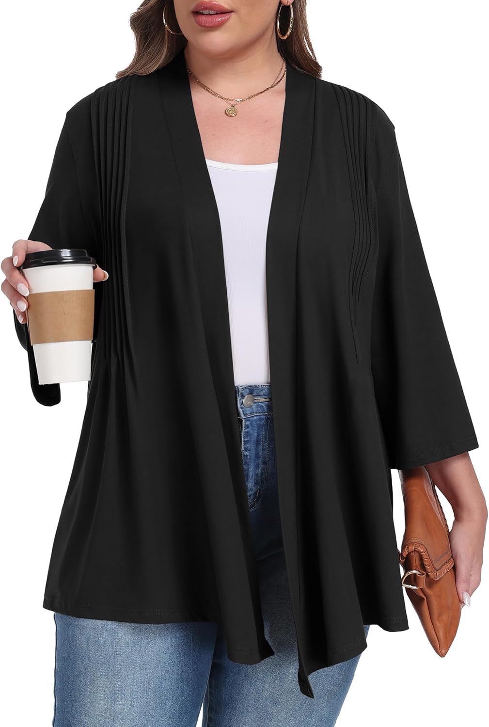 OLRIK Women's Plus Size 3/4 Sleeves Lightweight Cardigan 2026 Spring Open Front Shrugs