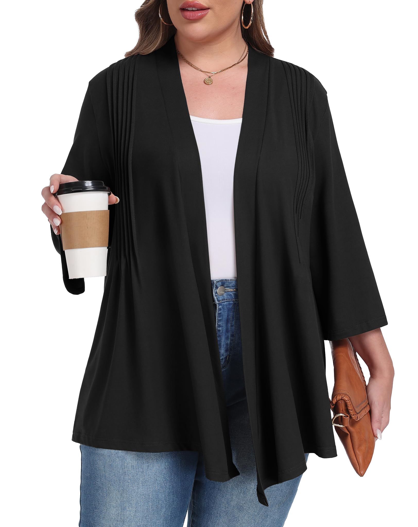 Women's Plus Size 3/4 Sleeves Lightweight Cardigan 2026 Spring Open Front Shrugs